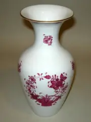 Vintage Hungary Herend Hand Ptd 10" Vase Raspberry Burgundy Flower Gold Detail