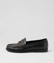 New Django & Juliette Quatta Black Leather Loafers Womens Shoes Casual