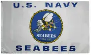U.S. Navy Seabees "Can Do" White 100D Woven Poly Nylon 3x5 3'x5' Flag Banner