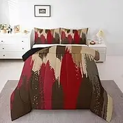 Feelyou Boys Girls Red Brown Graffti Duvet Insert Twin Size, Abstract Geometric Comforter Set Artistic Smear Bedding Set Kids Teens Bedroom Decor Bed Set 2Pcs