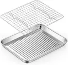 Toaster Oven Pan with Cooling Rack, Stainless Steel Mini Baking Tray for Compact