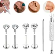 [BodyAce] Long Internally Threaded Tragus Piercings 16G 18G 20G Medusa Lip Jewelry Surgical Steel Flat Back Earrings Cartilage Helix Studs Nose Rings Monroe Labret Stud