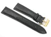 Genuine Crocodile Black Leather Watch Strap w/ Gold Buckle - 20mm