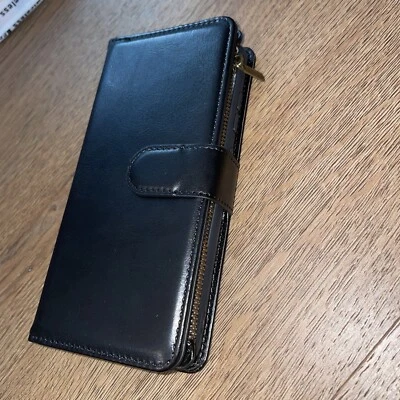 Samsung Galaxy A52 5g Black Zipper Fat Wallet with extra card holders C298