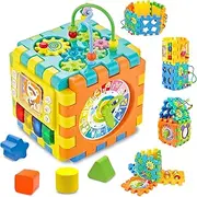 Baby Activity Cube Toys with Lights & Music, 6 in 1 Electronic Shape Sorter Toys, Bead Maze, Early Development Educational Learning Toys for Boys Girls, Kids Toddler Infant First Birthday Gift
