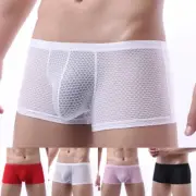 Mens Fishnet Boxers Low Waist Shorts For Clubbing Solid Color Brand New
