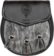 Duncan Semi Dress Sporran Fur Plain Leather Flap Scottish Clan Crest