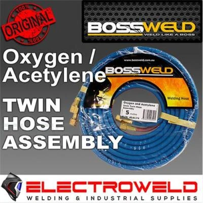 5m/10m/15m BOSSWELD Twin Oxygen/Acetylene Gas Hose 5mm, Mig Welding Red/Blue
