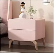 Bedside Table with Storage Space, Large Capacity, Double Drawer, Single Wooden Bedside Table, Pure Color, Cream, Organizer for Bedroom, Home (Pink, Small)