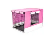 Wire Dog Cage Foldable Crate Kennel 48in with Tray + PINK Cover Combo
