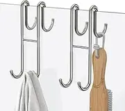 Over Shower Glass Door Hook, 2 Pack Silver 304 Stainless Steel Extended Shower Door Hooks, Bathroom Frameless Drilling-Free Hanger, Double Side Towel Hooks, for Bathing Suits, Robe, Loofah, Shaver