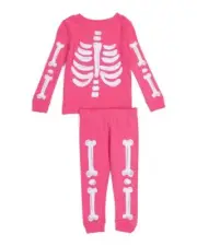 Halloween Girl's Pink Glow-in-the-Dark Skeleton Costume Pajama Set
