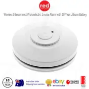 Red 10yr Lithium Battery RF Wireless Interconnect Photoelectric Smoke Alarm