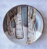 Studio Art Pottery Dish Birch Trees in Winter - Signed Xiao