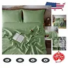 Sumptuous Green Linen California King Sheet Set - Fully Elasticized, 4 Pieces