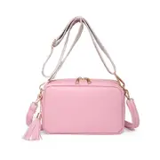 Women Fashion Double Strap Messenger Tassel Bag Shoulder Handbag,Pink