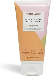 WooWoo Manifesto Goddess Glow Body Cream For Women 150ml - Hydrating and Firming Natural Vegan Plant-Based Care, Artichoke Leaf Peptides, Caffeine - For Bums, Tums and Thights - Menopause Range