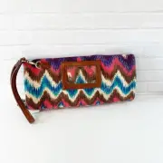 Big Buddha Wristlet Magnetic Zip Clutch Southwestern Woven NWT
