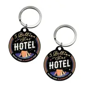 2PK Nostalgic Art Metal 7.5cm Round Keyring Hang Keychain 5 Billion Star Hotel