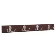 Wooden Mallet 4 Hook Wall Coat Rack Rail in Mahogany and Nickel