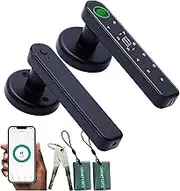 Fingerprint Door Lock, 5 in 1 Smart Door Lock with Smart APP/Fingerprint/IC Cards/Password/Backup Keys, Fingerprint Door Lock with Keypad for Bedroom, Office, Apartment, Black.