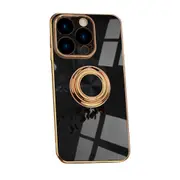 For iPhone 15 Pro Case Electroplating Luxury Kickstand Ring Holder Cover Black