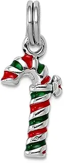 [JewelryWeb] 925 Sterling Silver Solid Polished Enamel Candy Cane Charm 21x8mm Wide Pendant Necklace for Women