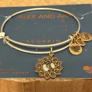 NWT Alex and Ani "SCORPIO" Astrology Swarovski Charm Adj Two-Tone Bracelet w/Tag