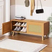 Artiss Shoe Cabinet, 2-Tier Rattan Storage Rack Cabinets Bench Box 10 Pairs Drawers Organiser Shoes Shelf Drawer, Cupboard Hallway Home Decor Bedroom Furniture Display Wardrobe Sturdy Construction