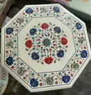 2' White Stone Marble Bedroom Corner Coffee Table Top Pietra Dura Inlay decor k1