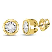 10k Yellow Gold Round Diamond Miracle Solitaire Earrings 1/10 Cttw