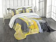 Ambesonne Yellow and Grey Bedspread, Abstract Art Painting Design Modern Composition Brush Marks Pattern, Decorative Quilted 3 Piece Coverlet Set with 2 Pillow Shams, Queen Size, Yellow Grey White