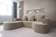 Airluxe Curve-Shaped 3-Seat Sofa with Chaise Longue, Chenille, Compressed Sofa