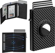 [Yuiturt] AirTag Wallet for Men, Slim 9-14 Card Holder Mens Wallets with RFID Protection, Magnetic Switch Card Pop up Case with Coins Pocket, Minimalist Leather Wallets for ID Window Cash Slot, Black,