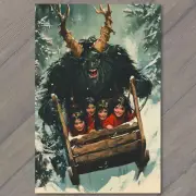4x6" Krampus Sledding Kids Winter Christmas Horror Retro Holiday Creepy