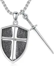 Sterling Silver Knights Templar Cross Joshua 1:9 Shield Sword & B
