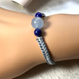 《一串心》天然水晶 海藍寶 青金石 雙色平結手工編織 手鍊 手環