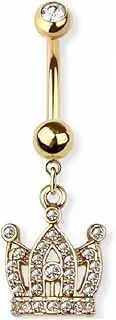 [Pierced Owl] 14GA 316L Stainless Steel CZ Crystal Crown Dangling Belly Button Ring