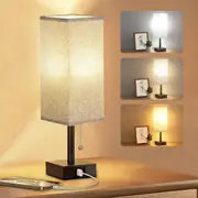 Clora 2 Pack Bedside lamp Bedroom Table Light Nightstand USB Charging 3 Color Mode Home Gray Lampshade