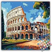 Paint by Numbers Kit for Adults Beginner, Rome Acrylic Adult Paint by Number Kits on Canvas, Colosseum Watercolor Oil Number Painting for Adults, Perfect for Home Decor Gift 16"x16"