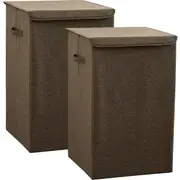 SOGA 2X Coffee Large Collapsible Laundry Hamper Storage Box Foldable Canvas Basket Home Organiser Decor