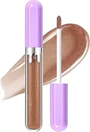 DAGEDA Shimmer Lip Gloss, High-Shine Finish,Liquid Glitter Lipstick for Rave Party, Lightweight, Moisturizing, Glitter Lip Gloss with Fine Glitter for Glimmer Makeup (Latte)