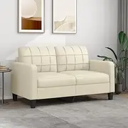 2-Seater Sofa Cream 140 cm Faux Leather Couch for Living Room, Comfortable Modern Small Space Sectional Sofa, Sturdy Metal Frame, Easy-to-Clean Furniture