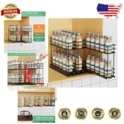 Pull-Out Spice Rack Organizer - Slide Out 3-Tier Design, Black Finish