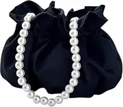 [Generic] Small Wristlet Purses Mini Bucket Bag Women Bag with Faux Pearl Chain