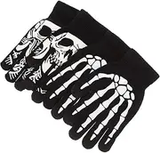 [WATIIFUFU] 2 Pairs Touch Screen Skeleton Gloves for Men Decorative Halloween Gloves Simulation Skull Hand Lightweight