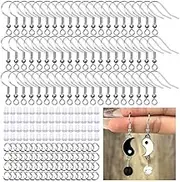 Stainless Steel Earring Hooks, Wanfoou 300 Pcs Earring Hooks, Earring Making Findings Parts Jewels DIY Supplies Kits, with Silicone Earring Backs Stoppers & Open Jump Ring(Silver)