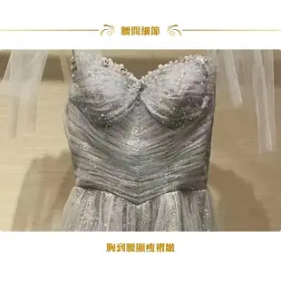 【女神婚紗禮服】高級氣質銀色吊帶A字裙新娘敬酒宴會晚禮服2023092135(氣質 修身 長袖 A字)