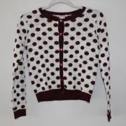 NWT Bonpoint Long Sleeve Button Front Cardigan Sweater Gray Red Polka Dot 12