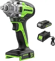 Greenworks 24V Brushless Impact Wrench, 1/2" Square Drive, 400Nm Max Torque, Variable Speed, LED Light Including Battery and Charger